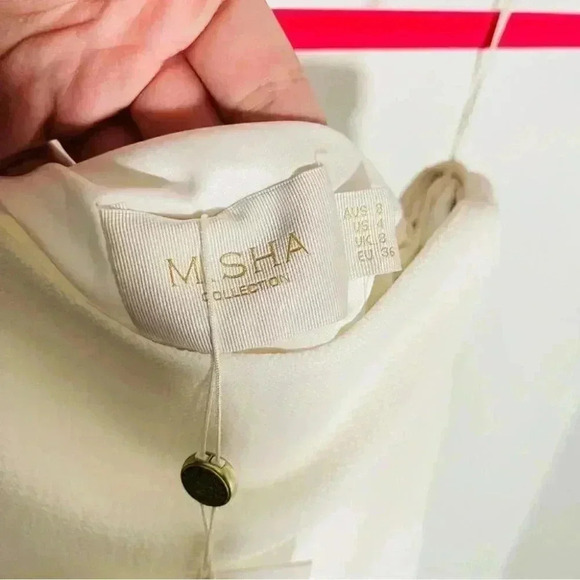 NEW Misha Collection Faye Midi Dress Ivory Ruching Black Bow Bridal Shower Party - Picture 7 of 9